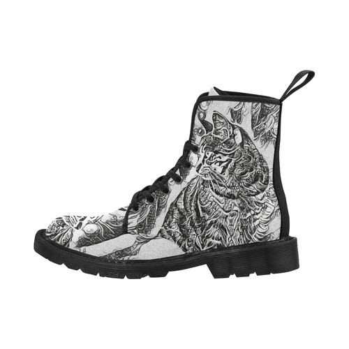 Black White Drawing of a CAT Martin Boots for Women (Black) (Model 1203H)