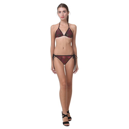 Dark red black batik look Custom Bikini Swimsuit (Model S01)