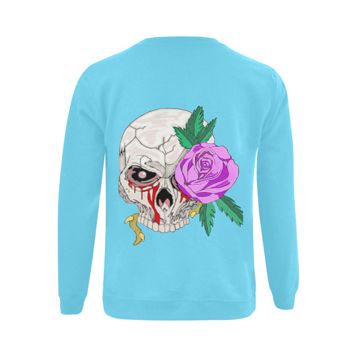 Skull And Rose Aqua Blue Gildan Crewneck Sweatshirt(NEW) (Model H01)