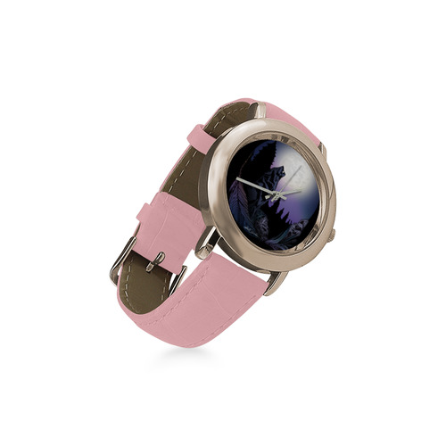 Howling Wolf Women's Rose Gold Leather Strap Watch(Model 201)