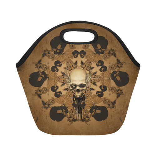 Skull with skull mandala on the background Neoprene Lunch Bag/Small (Model 1669)
