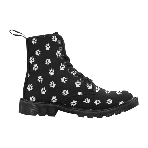 Footprints DOG white on black background Martin Boots for Women (Black) (Model 1203H)