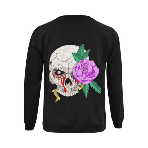 Skull And Rose Black Gildan Crewneck Sweatshirt(NEW) (Model H01)