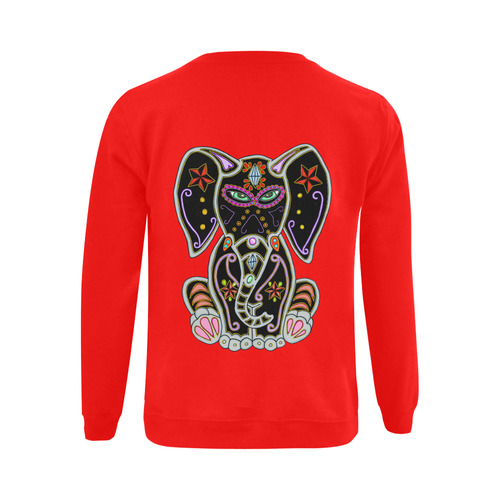 Mystical Sugar Skull Elephant Red Gildan Crewneck Sweatshirt(NEW) (Model H01)