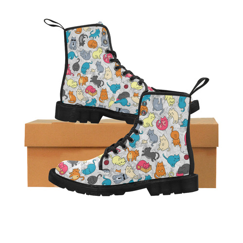 Funny Cute colorful CATS pattern Martin Boots for Women (Black) (Model 1203H)