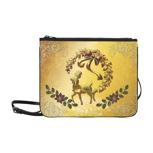 Reindeer in golden colors Slim Clutch Bag (Model 1668)