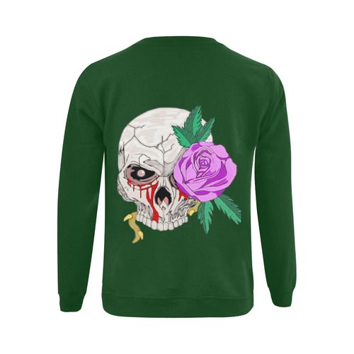 Skull And Rose Green Gildan Crewneck Sweatshirt(NEW) (Model H01)