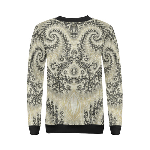 Frax Fractal Beige Black All Over Print Crewneck Sweatshirt for Women (Model H18)