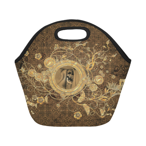 Awesome skull on a button Neoprene Lunch Bag/Small (Model 1669)