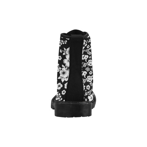 Fine Flowers Pattern Solid Black White Martin Boots for Women (Black) (Model 1203H)