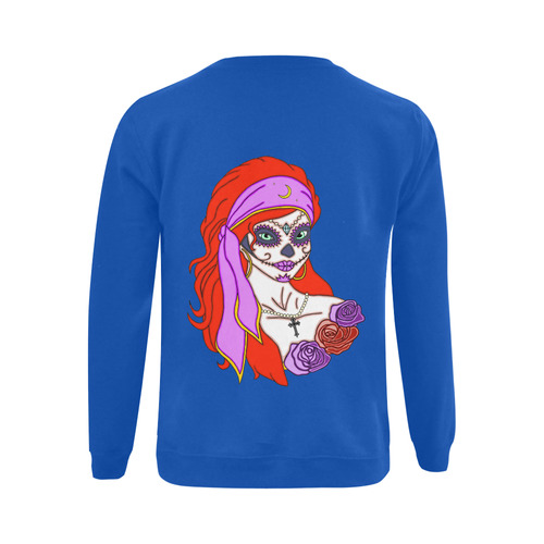 Gypsy Sugar Skull Blue Gildan Crewneck Sweatshirt(NEW) (Model H01)