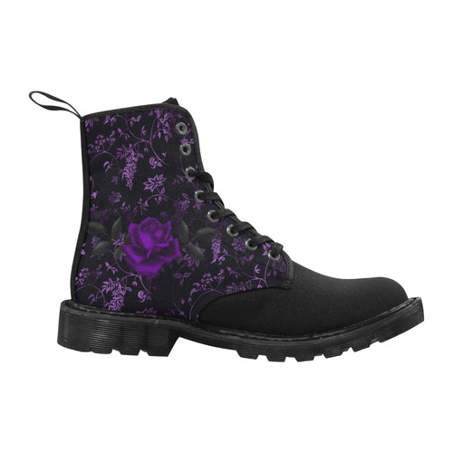 Gothic Dark Purple Rose With Pattern Martin Boots for Women (Black) (Model 1203H)