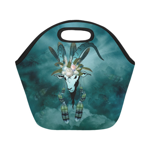 The billy goat with feathers and flowers Neoprene Lunch Bag/Small (Model 1669)