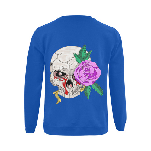 Skull And Rose Blue Gildan Crewneck Sweatshirt(NEW) (Model H01)
