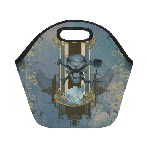 The blue skull with crow Neoprene Lunch Bag/Small (Model 1669)