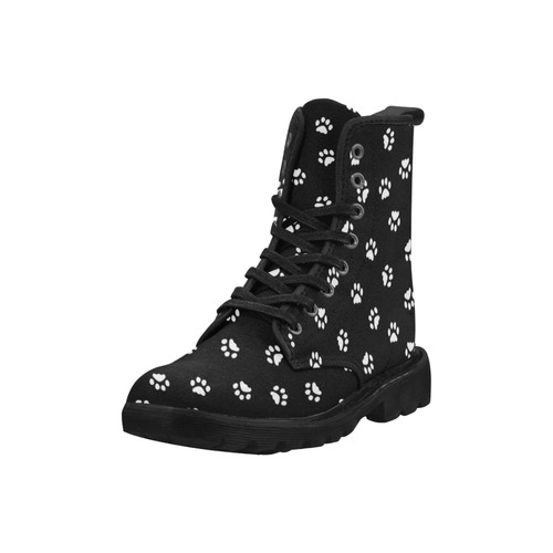 Footprints CAT white on black background Martin Boots for Women (Black) (Model 1203H)