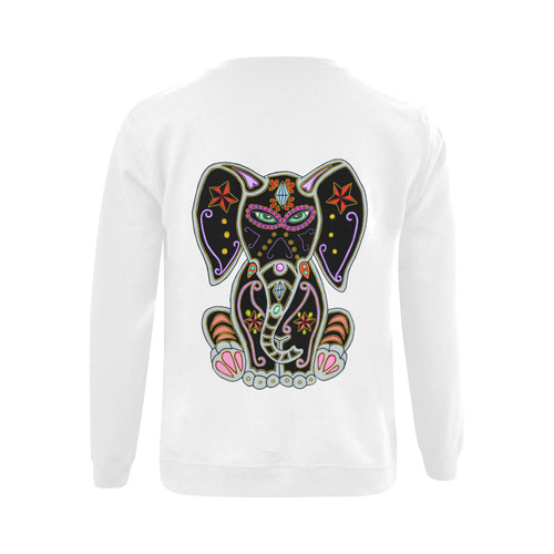 Mystical Sugar Skull Elephant White Gildan Crewneck Sweatshirt(NEW) (Model H01)