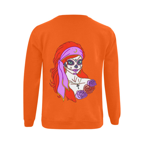 Gypsy Sugar Skull Orange Gildan Crewneck Sweatshirt(NEW) (Model H01)