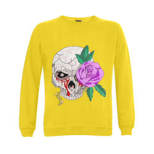 Skull And Rose Yellow Gildan Crewneck Sweatshirt(NEW) (Model H01)