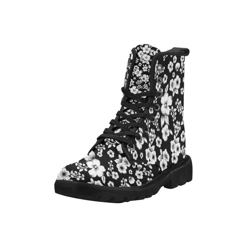 Fine Flowers Pattern Solid Black White Martin Boots for Women (Black) (Model 1203H)