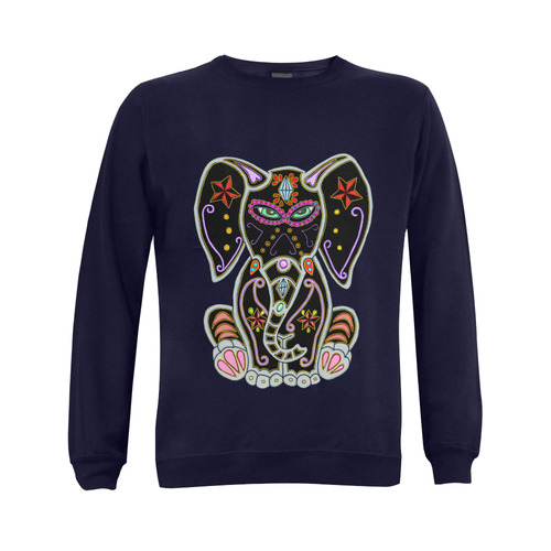 Mystical Sugar Skull Elephant Dark Blue Gildan Crewneck Sweatshirt(NEW) (Model H01)