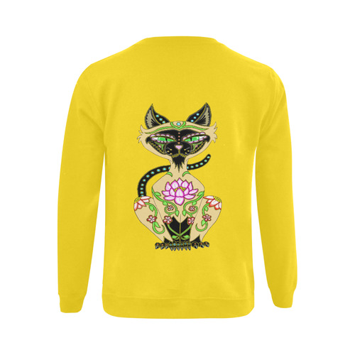 Siamese Cat Sugar Skull Yellow Gildan Crewneck Sweatshirt(NEW) (Model H01)