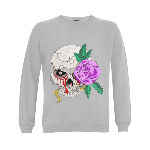 Skull And Rose Grey Gildan Crewneck Sweatshirt(NEW) (Model H01)