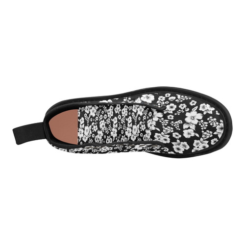 Fine Flowers Pattern Solid Black White Martin Boots for Women (Black) (Model 1203H)