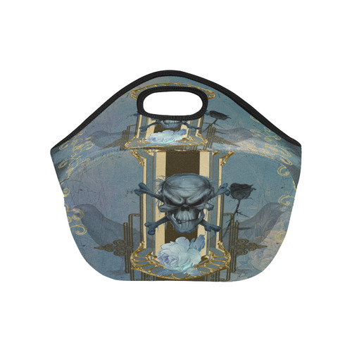 The blue skull with crow Neoprene Lunch Bag/Small (Model 1669)