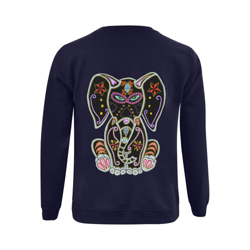 Mystical Sugar Skull Elephant Dark Blue Gildan Crewneck Sweatshirt(NEW) (Model H01)