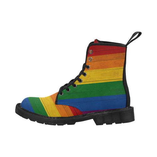 Rainbow Flag Colored Stripes Wood Martin Boots for Women (Black) (Model 1203H)