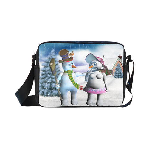 Funny snowman and snow women Classic Cross-body Nylon Bags (Model 1632)