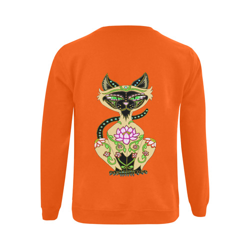 Siamese Cat Sugar Skull Orange Gildan Crewneck Sweatshirt(NEW) (Model H01)