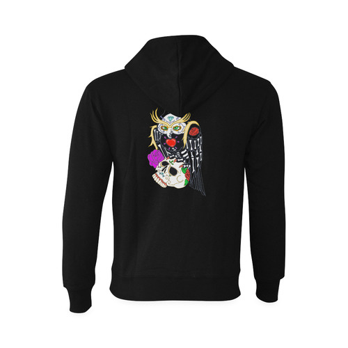 Sugar Skull Owl And Skull Black Oceanus Hoodie Sweatshirt (Model H03)