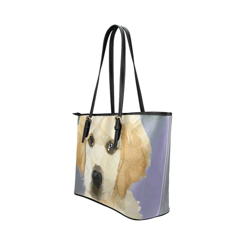 Golden Retriever Puppy Low Poly Leather Tote Bag/Large (Model 1651)