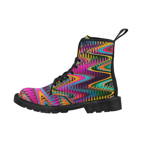 WAVES DISTORTION chevrons multicolored Martin Boots for Women (Black) (Model 1203H)