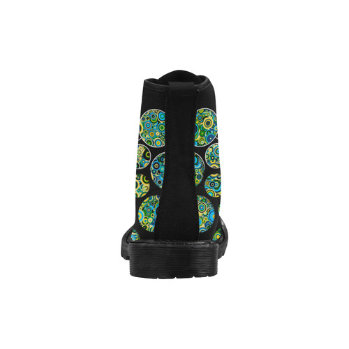 Flower Power CIRCLE Dots in Dots cyan yellow black Martin Boots for Women (Black) (Model 1203H)