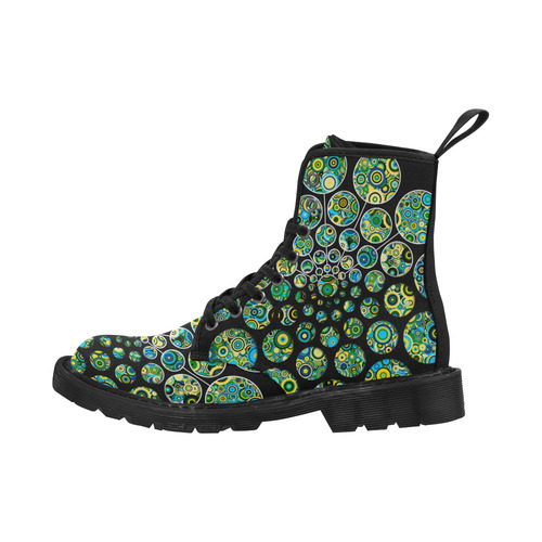 Flower Power CIRCLE Dots in Dots cyan yellow black Martin Boots for Women (Black) (Model 1203H)