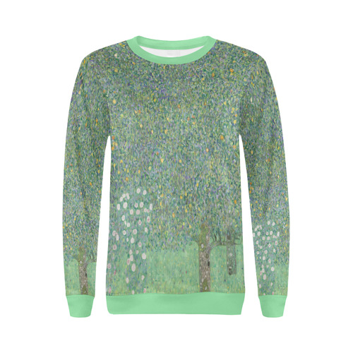 Rosebushes under the Trees by Gustav Klimt All Over Print Crewneck Sweatshirt for Women (Model H18)