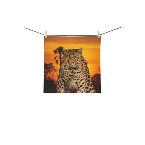 Leopard and Sunset Square Towel 13“x13”