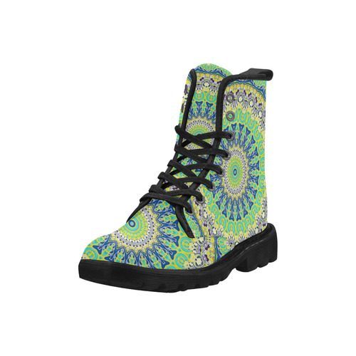 POWER MANDALA Blue Green Yellow Martin Boots for Women (Black) (Model 1203H)