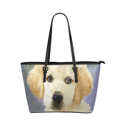 Golden Retriever Puppy Low Poly Leather Tote Bag/Large (Model 1651)