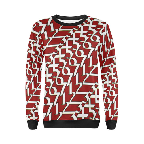 NUMBERS Collection Women 1234567  Sweatshirt Red/blk/wht All Over Print Crewneck Sweatshirt for Women (Model H18)