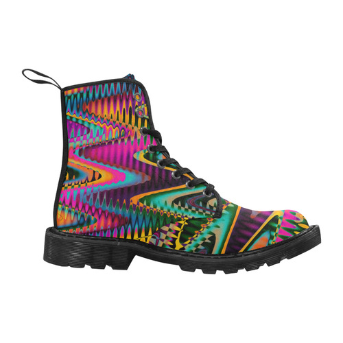 WAVES DISTORTION chevrons multicolored Martin Boots for Women (Black) (Model 1203H)