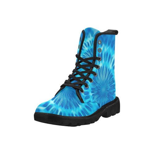 MAGIC FRACTAL FLOWER blue cyan Martin Boots for Women (Black) (Model 1203H)