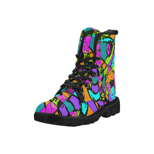 Abstract Art Squiggly Loops Multicolored Martin Boots for Women (Black) (Model 1203H)