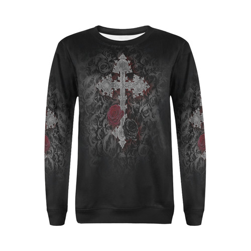 Gothic Cross All Over Print Crewneck Sweatshirt for Women (Model H18)