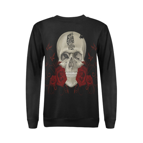 Gothic Skull With Tribal Tatoo All Over Print Crewneck Sweatshirt for Women (Model H18)