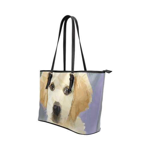 Golden Retriever Puppy Low Poly Leather Tote Bag/Large (Model 1651)