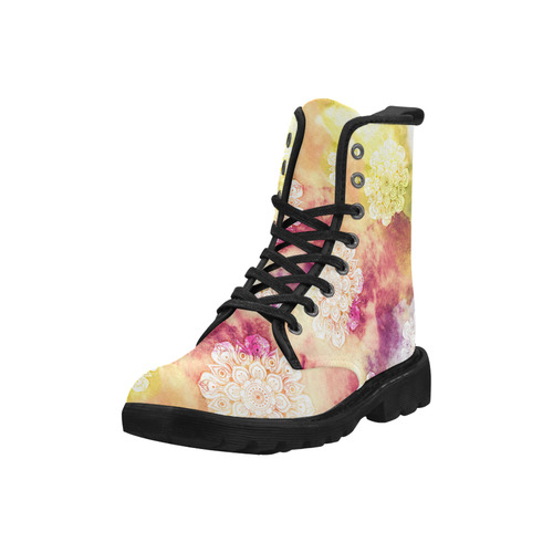 Watercolor LOTUS MANDALA Pattern - grunge style Martin Boots for Women (Black) (Model 1203H)